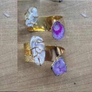 Geode Stone& pearl Adjustable Bracelet & Ring Set